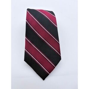 Unbranded Necktie Mens OS Burgundy Black White Striped Textured Formal Business